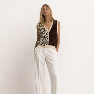 Wool Vintage animal knit Brown Black Patterned Vest sweater